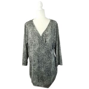 Jennifer Lopez gray animal print wrap style 3/4 sleeve top women's size 1X